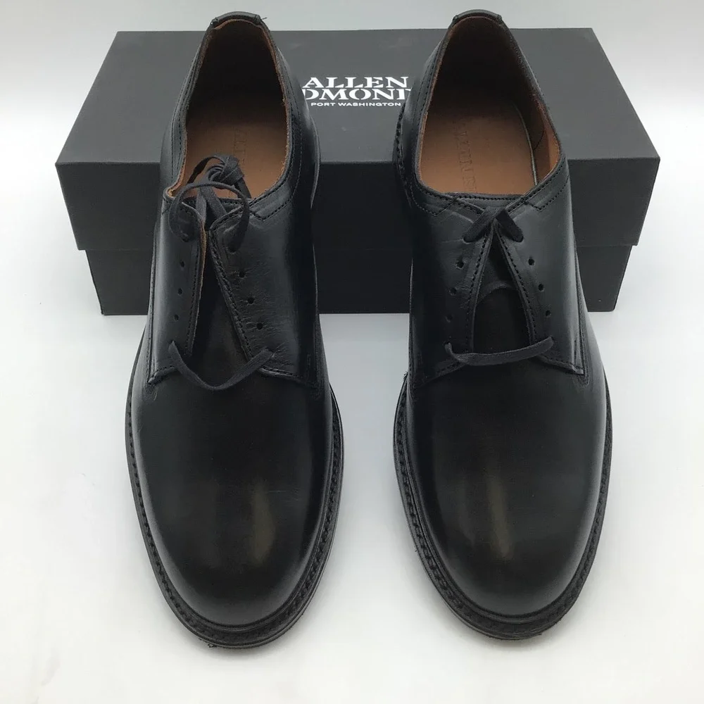 Allen Edmonds Trevor Black Leather Plain Toe Derby Shoes 7417 Size 10.5 3E NEW